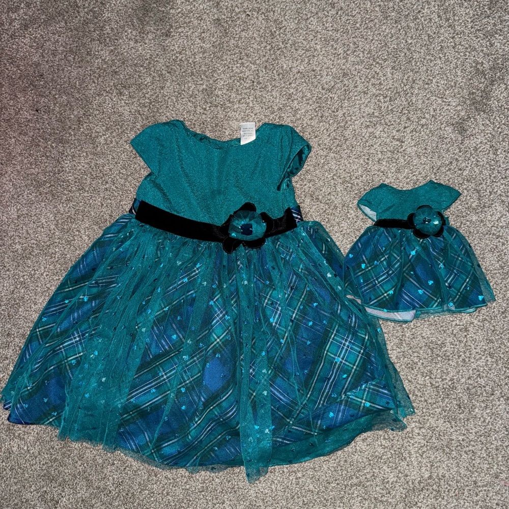 Dollie & Me Teal Dress with Velvet Accents